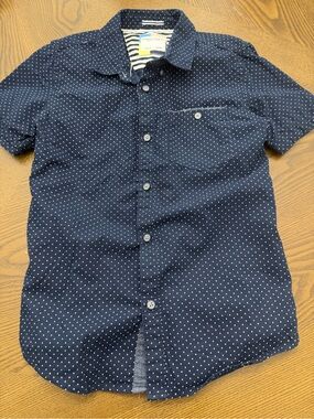 Denim & Flower Navy Blue Polka Dot Short-Sleeve Button-Down Shirt